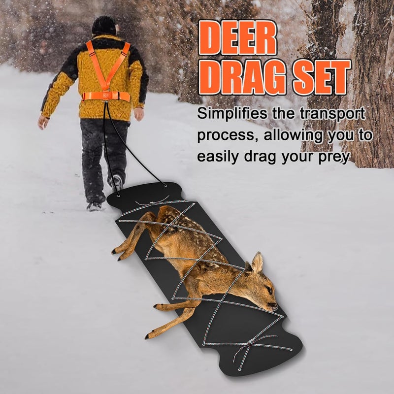 WinnerWhy Thickened Heavy Duty Deer Drag Sleds with 2 Rope, Dual Deer Drag Harness Strap, Hunting Equipment Accessories for Hauling Elk Turkeys Game Animals(Orange, Black) - Image 5